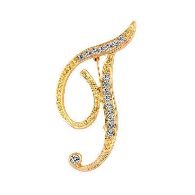 jewelry T T-Z Gold Classic 26 Letters Crystal  Metal Brooch