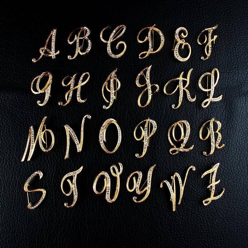 jewelry T-Z Gold Classic 26 Letters Crystal  Metal Brooch