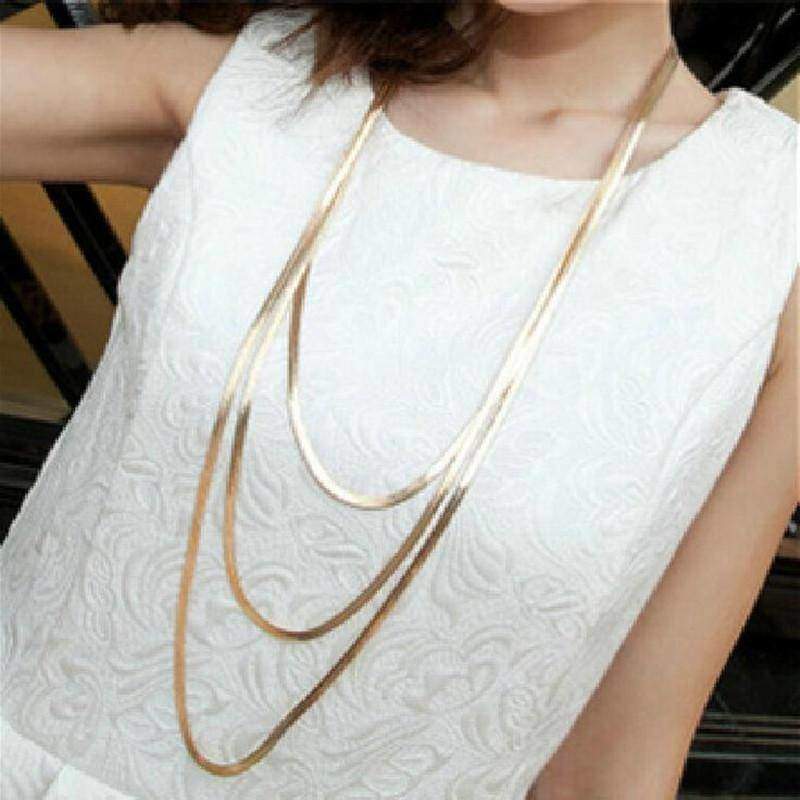 jewelry Three Layer Metal Button Accessories Long Necklace Sweater Decoration Chain