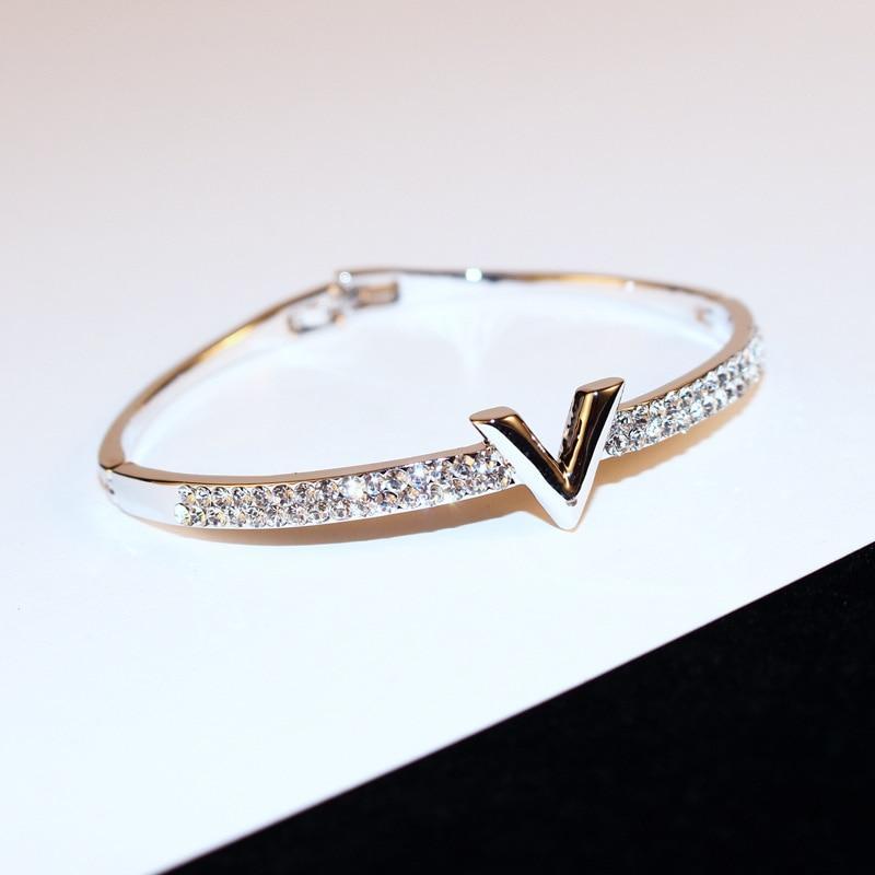 Jewelry V Letter Design Best Zircon Rose Gold And White Simple Jewelry Bracelets & Bangle For Women And Girls