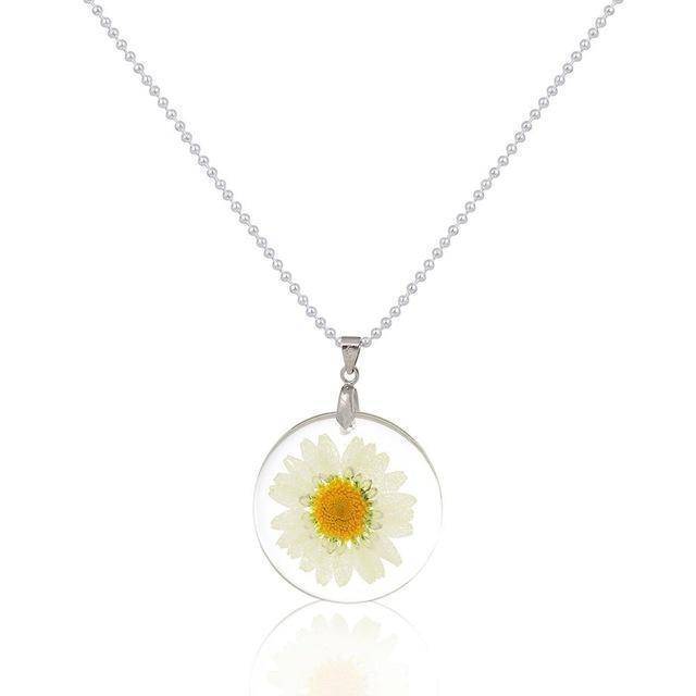 jewelry white Free!! Just Pay $5.95 For Shipping  Sale - Handmade Boho Resin Dried Flower Daisy Necklace  45cm