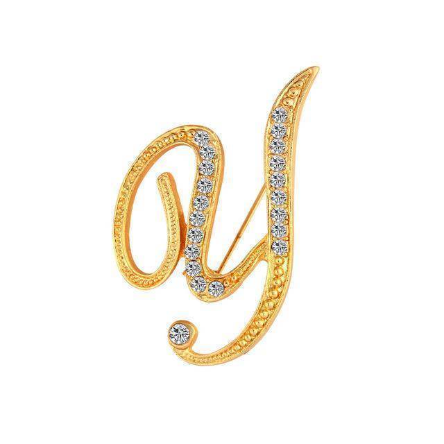 jewelry Y T-Z Gold Classic 26 Letters Crystal  Metal Brooch