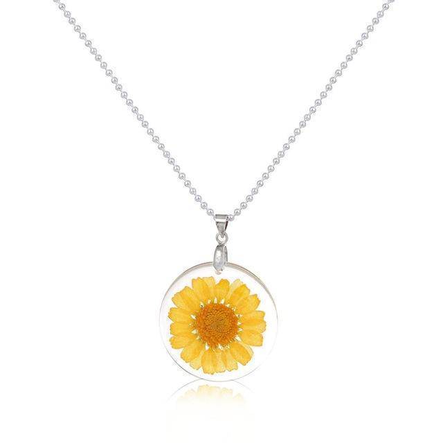 jewelry yellow Free!! Just Pay $5.95 For Shipping  Sale - Handmade Boho Resin Dried Flower Daisy Necklace  45cm