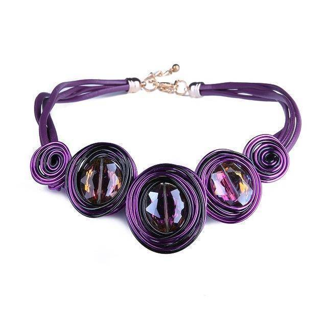 jewerly purple Original Design, Handmade Leather Rope Crystal Choker Necklaces Statement collar