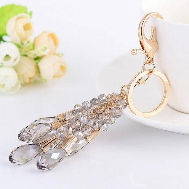 keychains Black High Quality Crystal Bead Gold Key chain water drop Pendant
