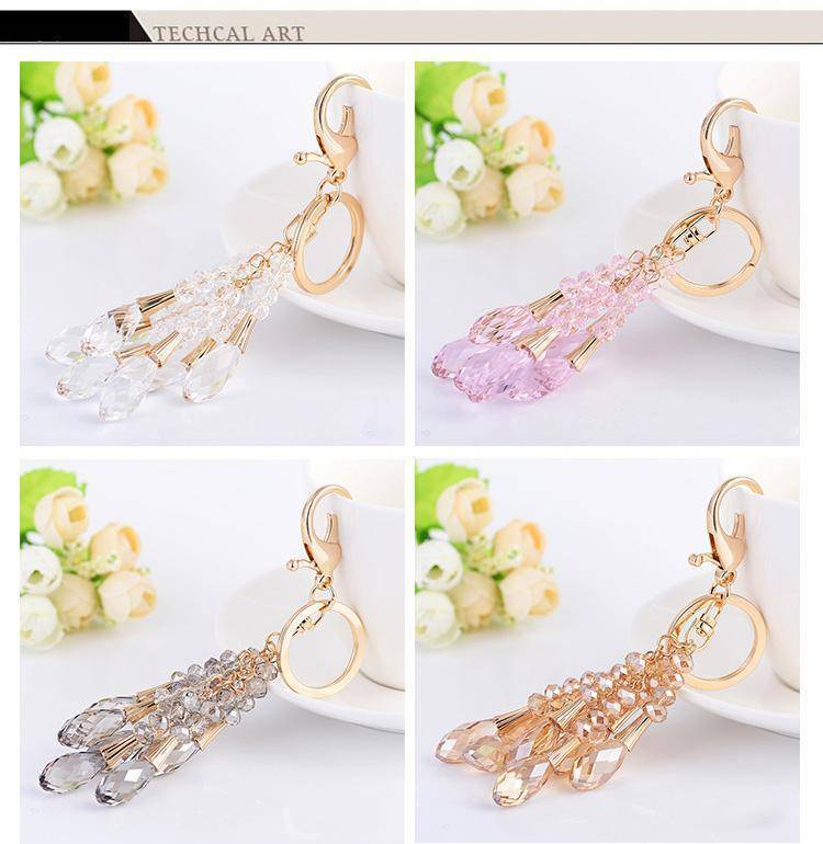 keychains High Quality Crystal Bead Gold Key chain water drop Pendant