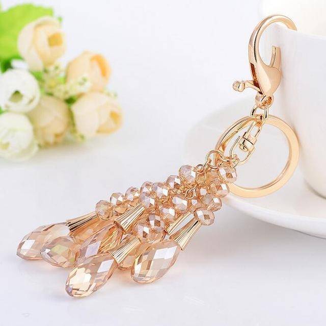 keychains Orange High Quality Crystal Bead Gold Key chain water drop Pendant