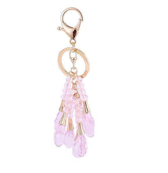 keychains Pink High Quality Crystal Bead Gold Key chain water drop Pendant