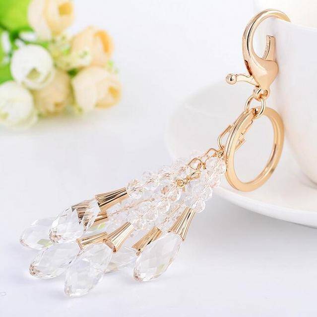 keychains White High Quality Crystal Bead Gold Key chain water drop Pendant