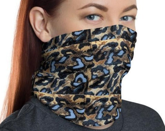 Leopard inspired scarf mask Face cover, Neck Gaiter scarve, Headwear, Headband, Bandana, Balaclava, Beanie, Wristband, Hairband, Hood, Head wrap made in US