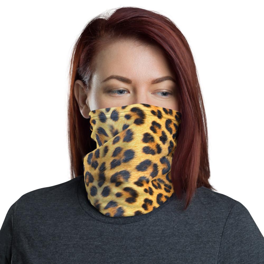 Leopard brown yellow safari animal dots Print pattern Neck Gaiter, Washable soft Flannel Mouth Nose Mask, women girls Adult tube scarf Mask  - US Fast Shipping