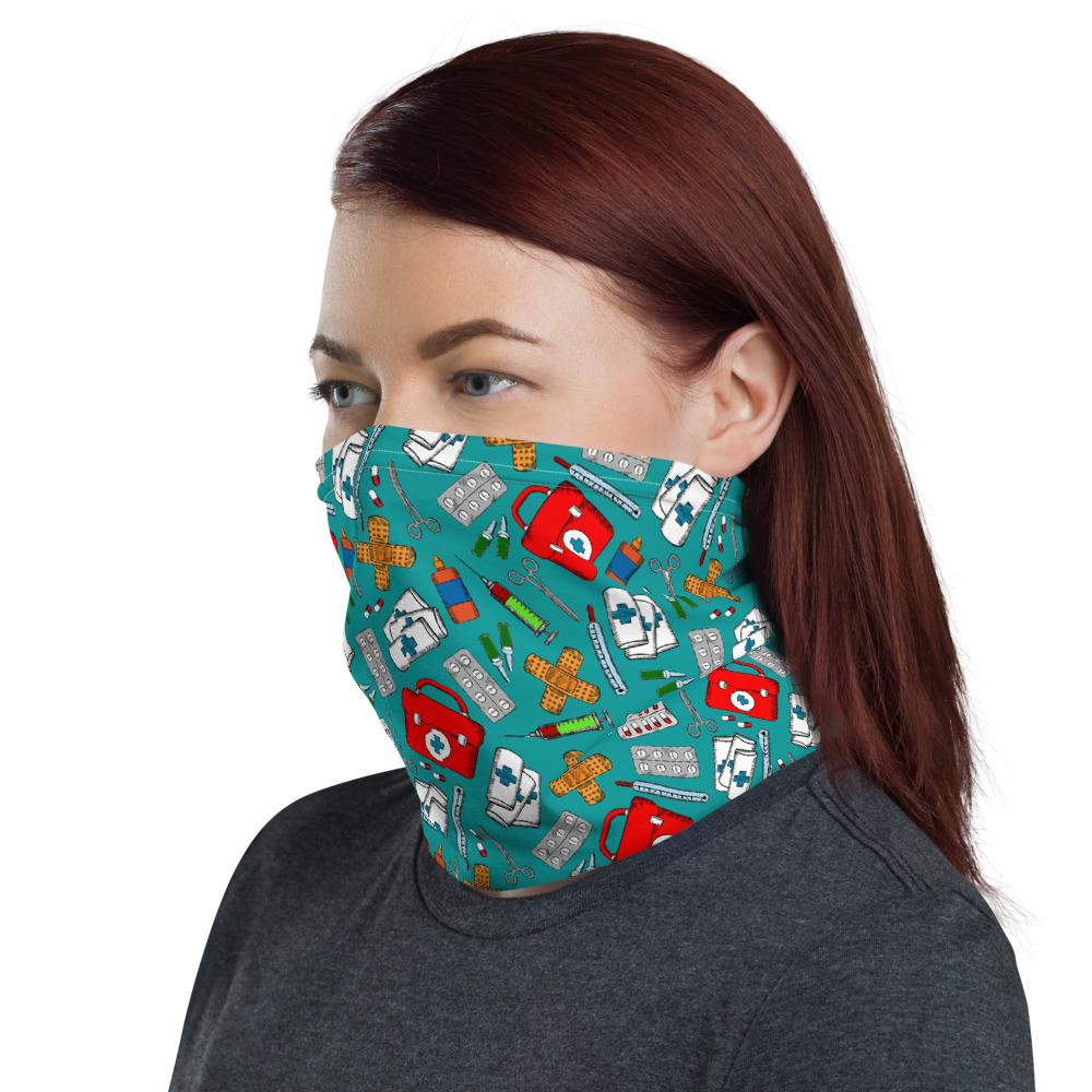 Colorful first aid Medical kits animated pattern design Neck Gaiter scarf, face mask covers, Hairband, Hood, headband, Balaclava Beanie for women