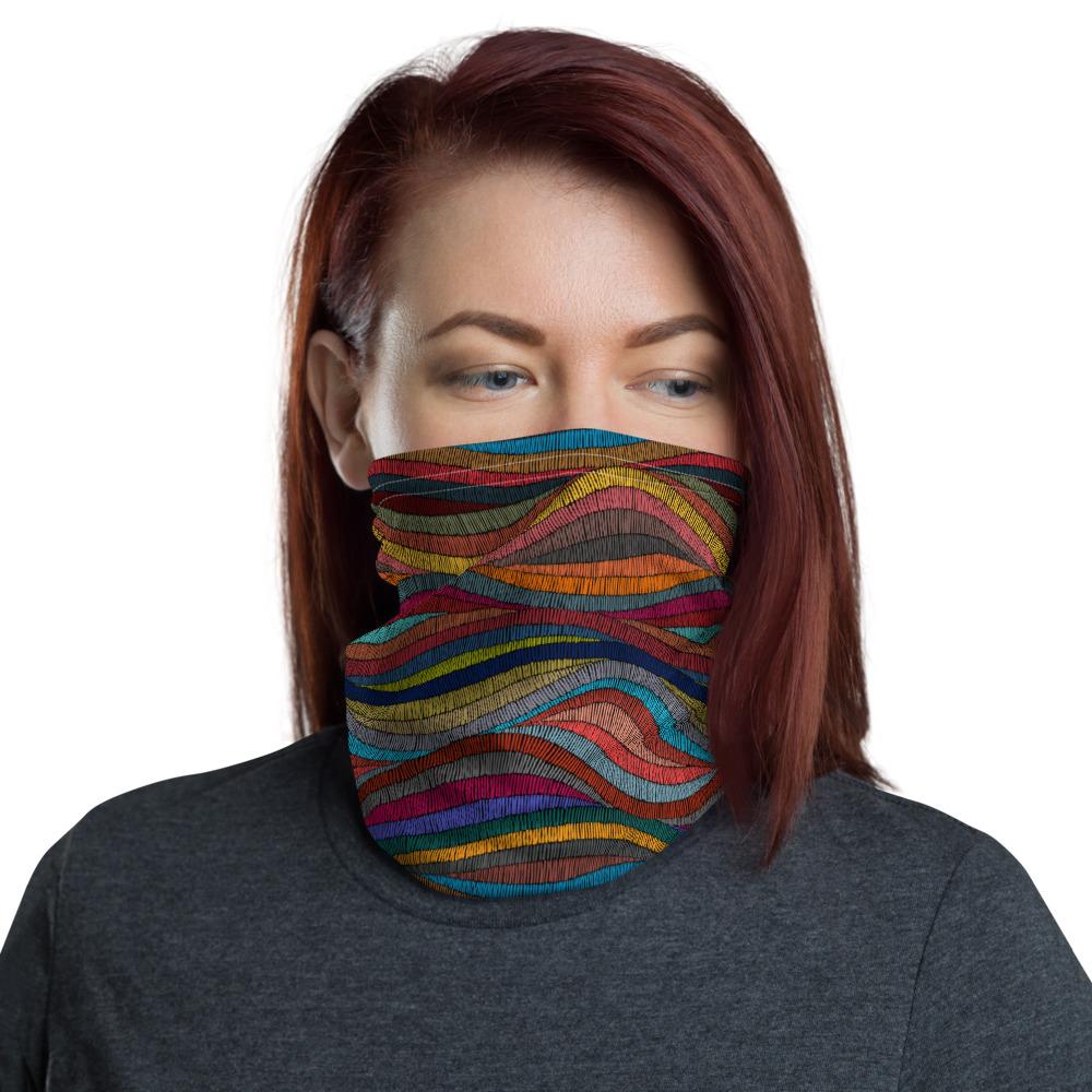 Colorful wavy pattern design neck Gaiter scarf mask, reusable washable fabric tube Face cover, Neck warmer Scarves, headband head wear for men and women