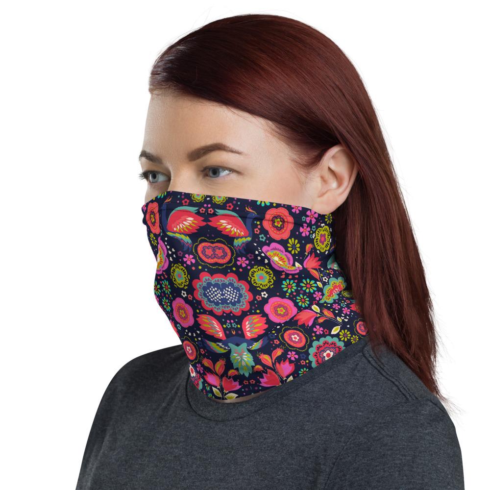 Colorful flower and bird abstract design face mask covers, for girls and women, Neck Gaiter scarf, Hairband, headband, Balaclava Beanie hood