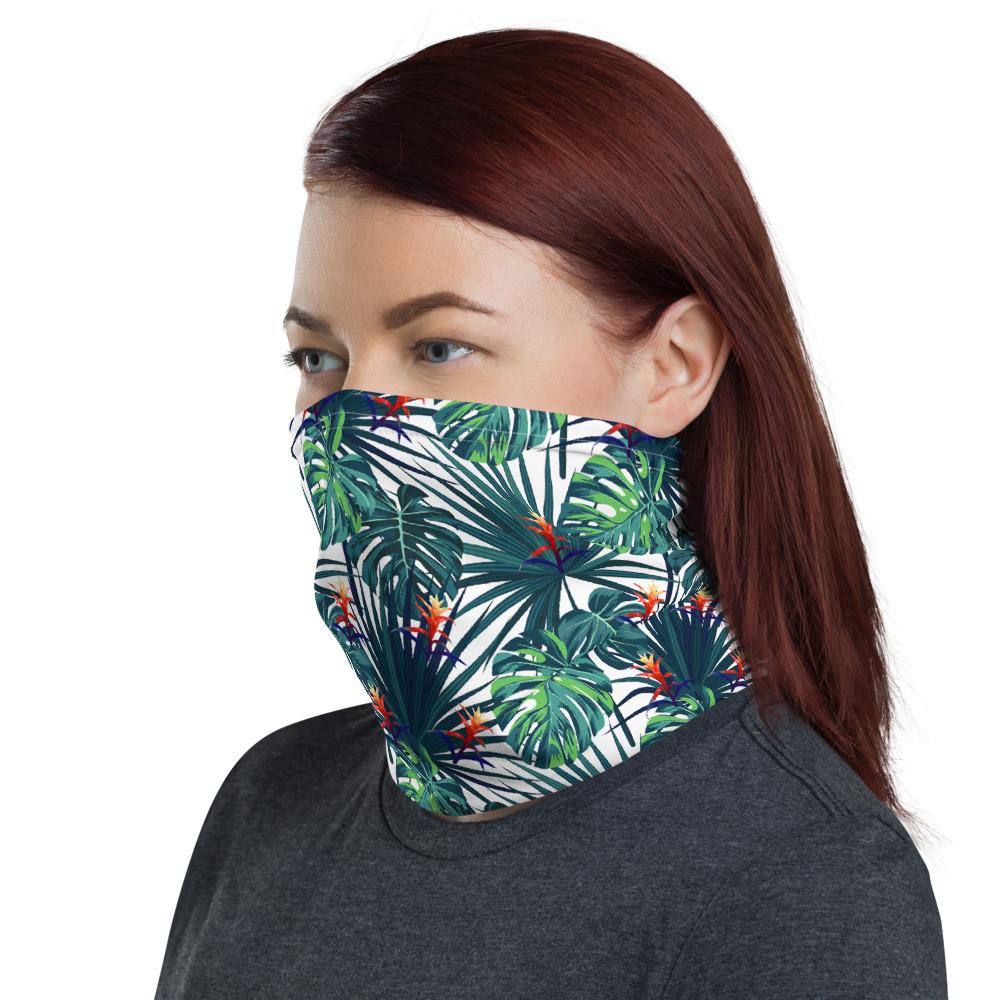 floral pattern with guzmania flowers print pattern neck gaiter scarf design, reusable washable fabric tube face mask Gift for women