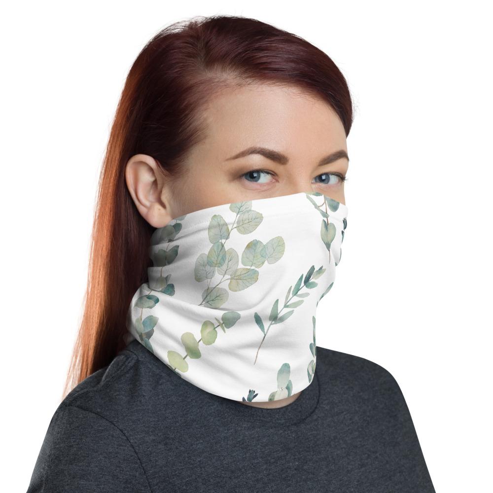 Hand painted eucalyptus leaves pattern design Neck Gaiter scarf, face mask covers, Hairband, headband, Hood, Balaclava Beanie, for girls and women