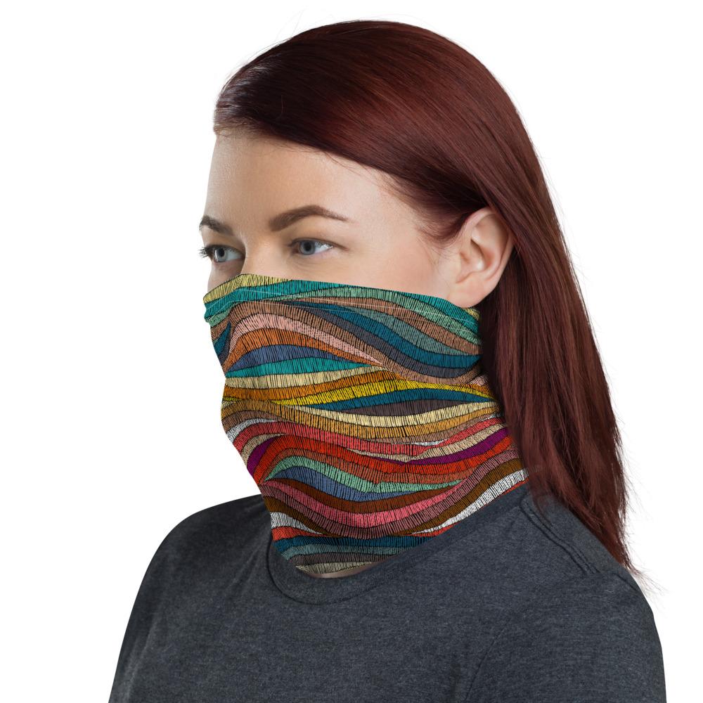 Wavy bohemian pattern print design neck gaiters face mask covers, Neck Gaiter scarf, Balaclava Beanie, Hairband, Hood, Headband for men and women