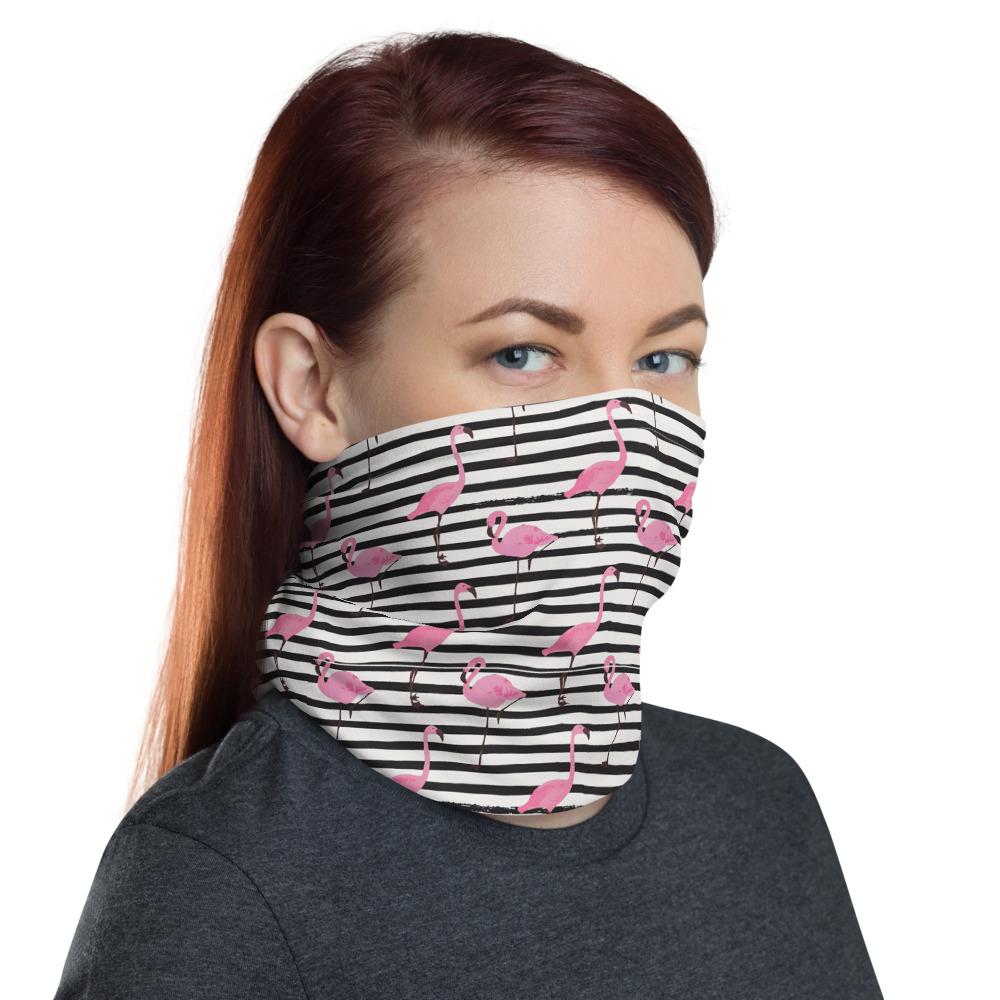 Seamless pattern with pink flamingo print pattern neck gaiter scarf design, reusable washable fabric tube face mask Gift for women