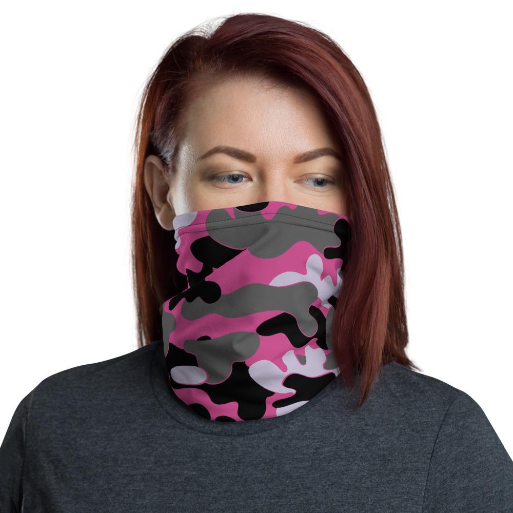 Camouflage pattern with pink background design neck Gaiter scarf mask, reusable washable fabric tube Face cover, Neck warmer Scarves, headband head wear for women