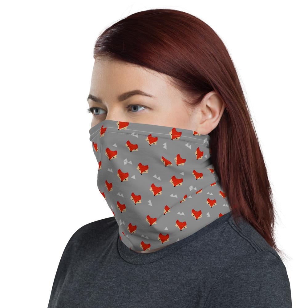 Cute fox head with leaves seamless pattern print pattern neck gaiter scarf design, reusable washable fabric tube face mask Gift for women