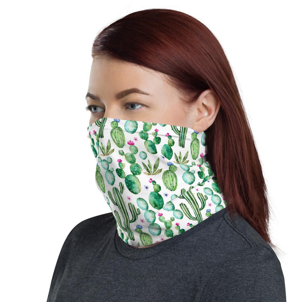 cactus plants and purple flowers print pattern neck gaiter scarf design, reusable washable fabric tube face mask Gift for women - US Fast Shipping