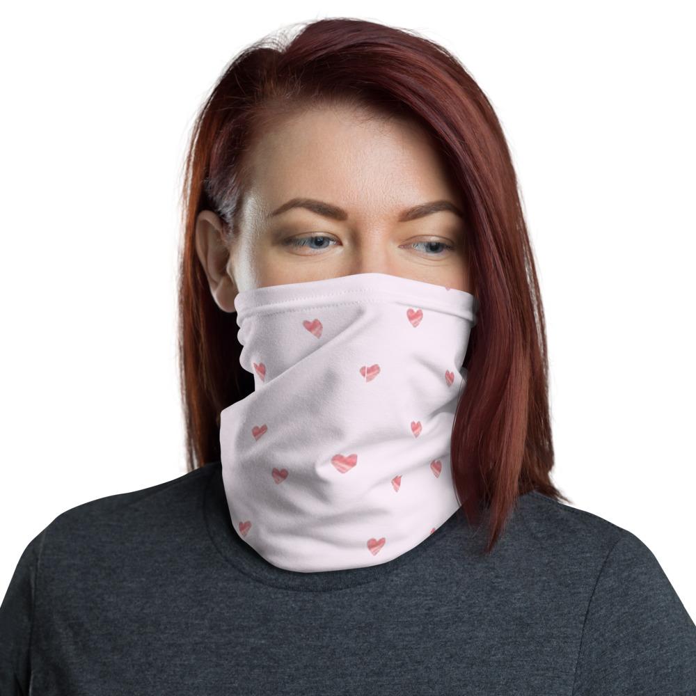 Little heart pattern with light pink design neck Gaiter scarf mask, reusable washable fabric tube Face cover, Neck warmer Scarves, headband head wear for men and women
