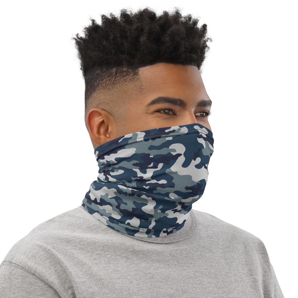 Blue navy camouflage pattern design face mask covers, Neck Gaiter scarf, Hairband, Balaclava Beanie, headband, Hood, for boys and men