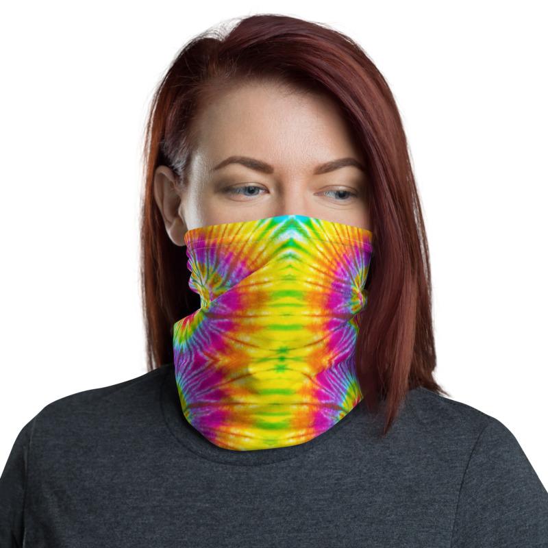 Swiss colorful tie dye pattern design neck gaiters face mask covers, Neck Gaiter scarf, Balaclava Beanie, Hairband, Hood,  headband for men and women