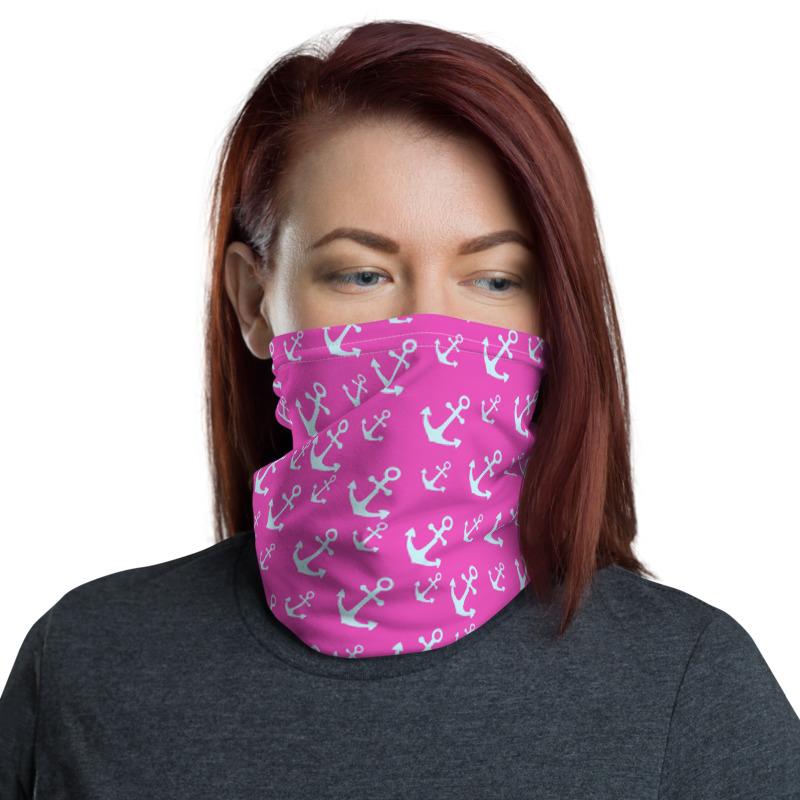 Anchors vector with pink background pattern design neck gaiters face mask covers, Neck Gaiter scarf, Balaclava Beanie, Hairband, Hood,  headband for men and women