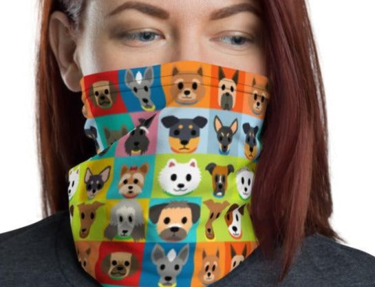 Funny cute Boston Terrier Dog Face cover Neck Gaiter,  washable Reusable fabric Cloth animal print Pattern Made In USA, Adults, Men & Women - US Fast Shipping