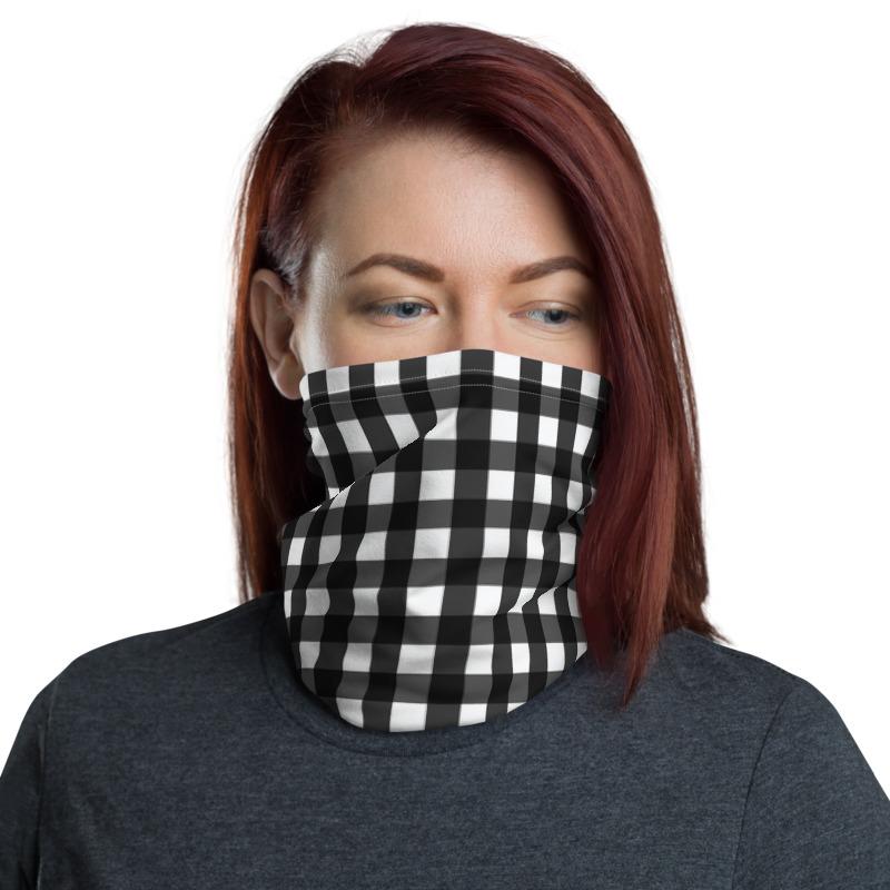 Black and white checkered pattern design neck gaiters face mask covers, Neck Gaiter scarf, Balaclava Beanie, Hairband, Hood, for men and women