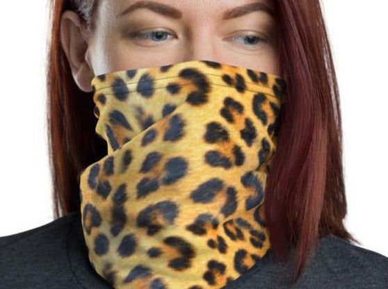 Leopard brown yellow safari animal dots Print pattern Neck Gaiter, Washable soft Flannel Mouth Nose Mask, women girls Adult tube scarf Mask  - US Fast Shipping