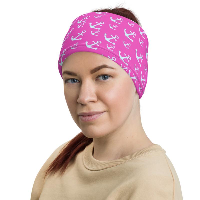 Anchors vector with pink background pattern design neck gaiters face mask covers, Neck Gaiter scarf, Balaclava Beanie, Hairband, Hood,  headband for men and women