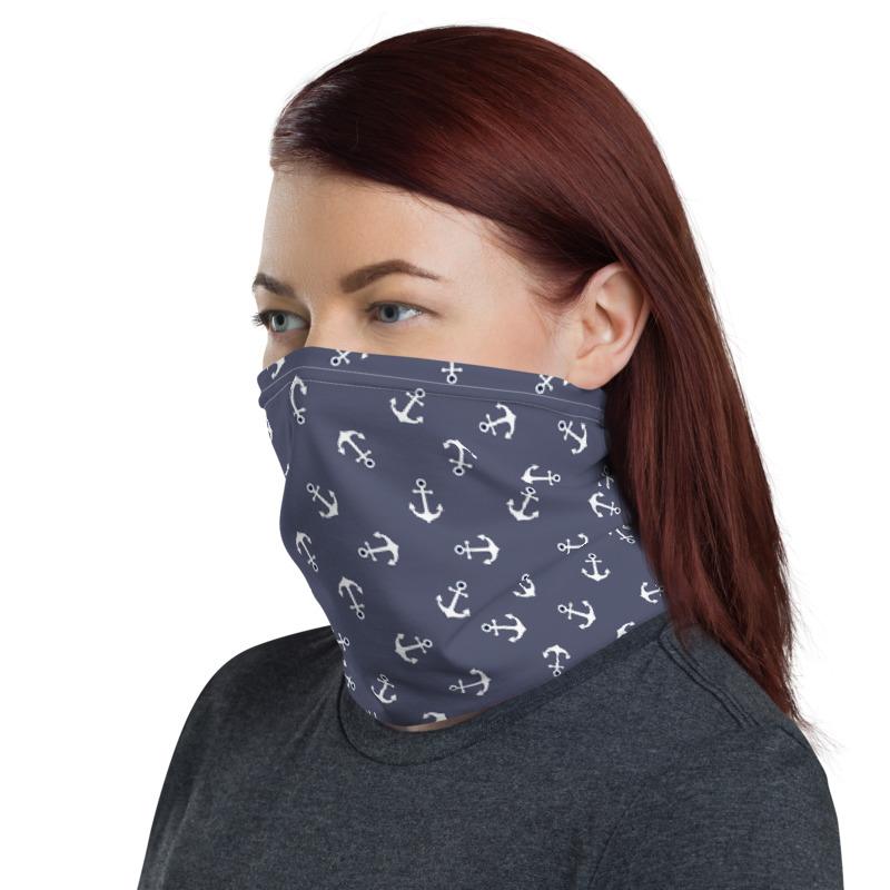 Ship anchor white with purple background pattern mask Face cover, Neck Gaiter scarve, Bandana, Balaclava, Beanie, Wristband, Hairband, Hood, Head wrap made in US