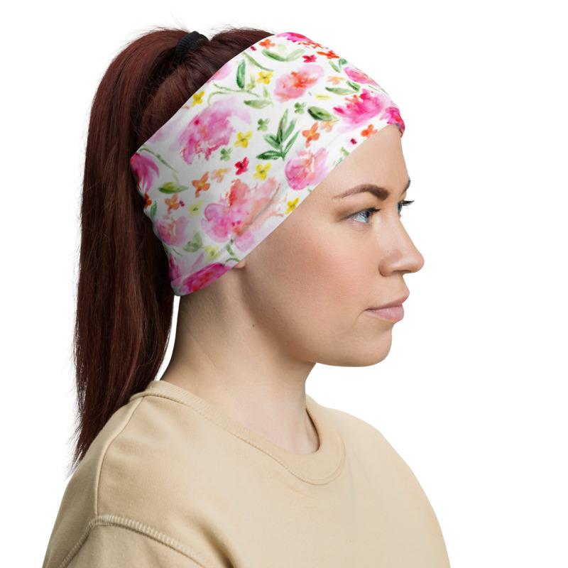 Hand made watercolor flowers pattern design neck gaiters face mask covers, Neck Gaiter scarf, Balaclava Beanie, Hairband, Hood,  headband for men and women