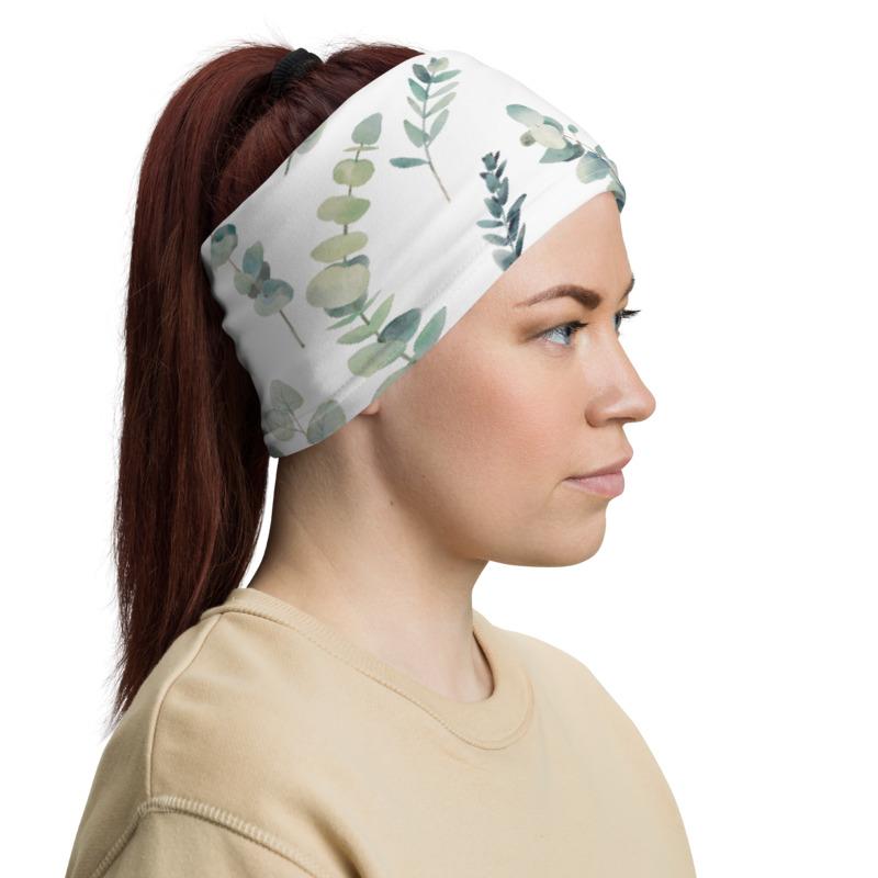 Hand painted eucalyptus leaves pattern design Neck Gaiter scarf, face mask covers, Hairband, headband, Hood, Balaclava Beanie, for girls and women