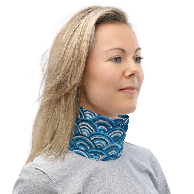 Blue waves pattern design neck Gaiter scarf mask, reusable washable fabric tube Face cover, Neck warmer Scarves, headband head wear for men and women