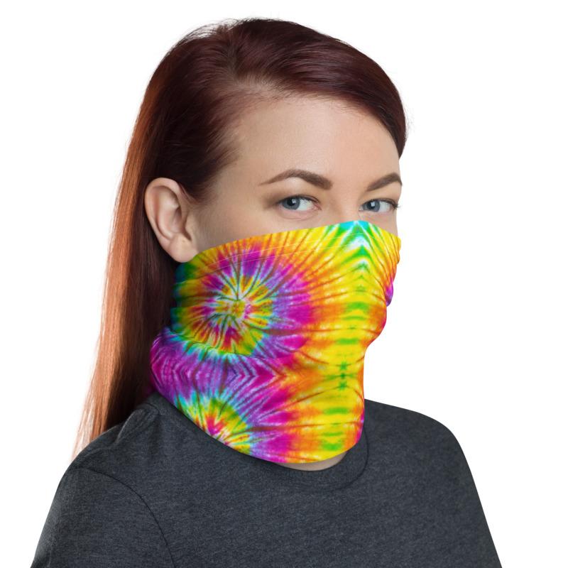 Swiss colorful tie dye pattern design neck gaiters face mask covers, Neck Gaiter scarf, Balaclava Beanie, Hairband, Hood,  headband for men and women
