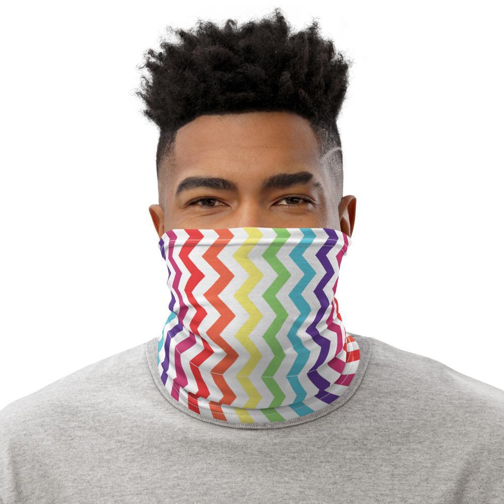 Multiple color zigzag design with white background neck gaiter face cover headband balaclava mask wristband made in US - US Fast Shipping