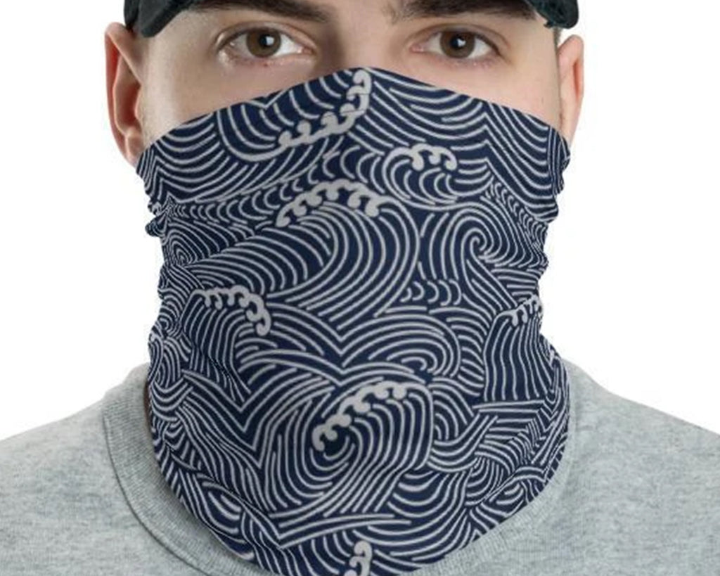 Neck Gaiter Traditional Japanese blue wave Pattern, neck gaiter Face Balaclava Scarf cover, Men Women print Bandana mask - US Fast Shipping