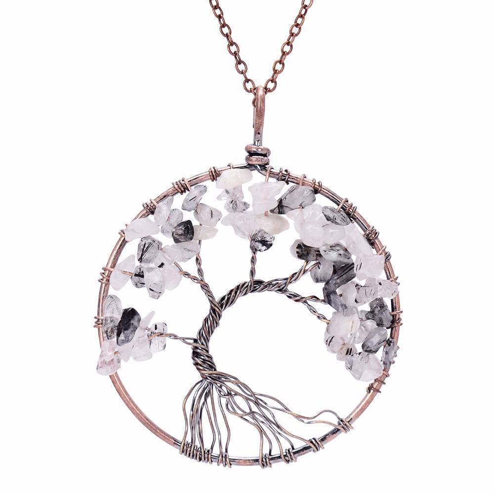Stone Chip And Wire Tree Of Life Pendant Necklace
