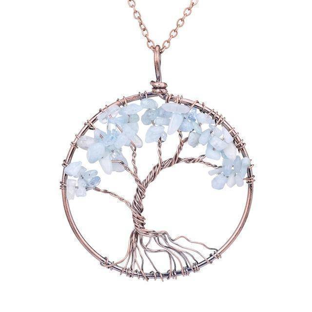 7 Chakra Tree Of Life Pendant Necklace Copper Crystal Natural Stone Necklace