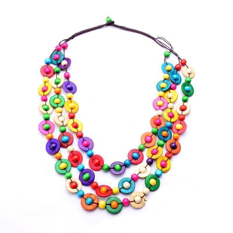 necklace Bohemia Ethnic Statement Multi Layer Beads Necklace - Handmade Wood Jewelry