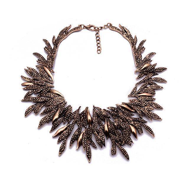 Necklace bronze Leaf Metal Vintage Statement Necklaces, Maxi Collar
