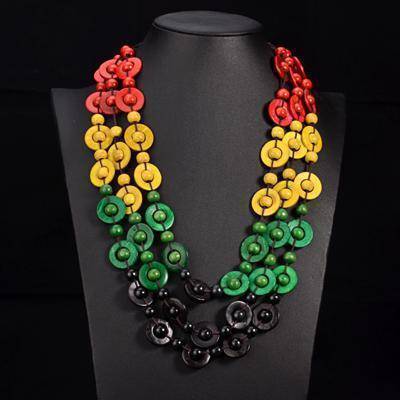 necklace colorful Bohemia Ethnic Statement Multi Layer Beads Necklace - Handmade Wood Jewelry