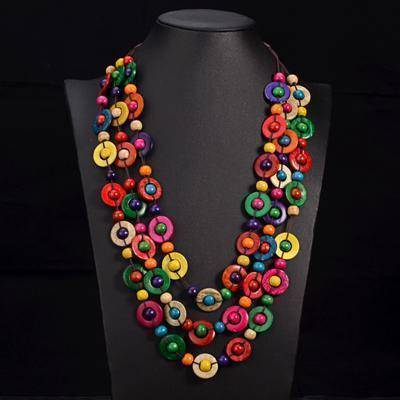 necklace mix Bohemia Ethnic Statement Multi Layer Beads Necklace - Handmade Wood Jewelry