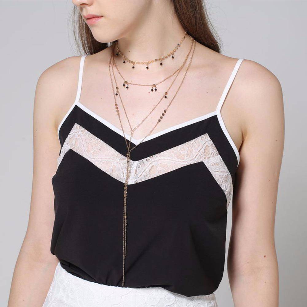 necklace Multilayer Sequin Chain Small Crystal Choker Necklace