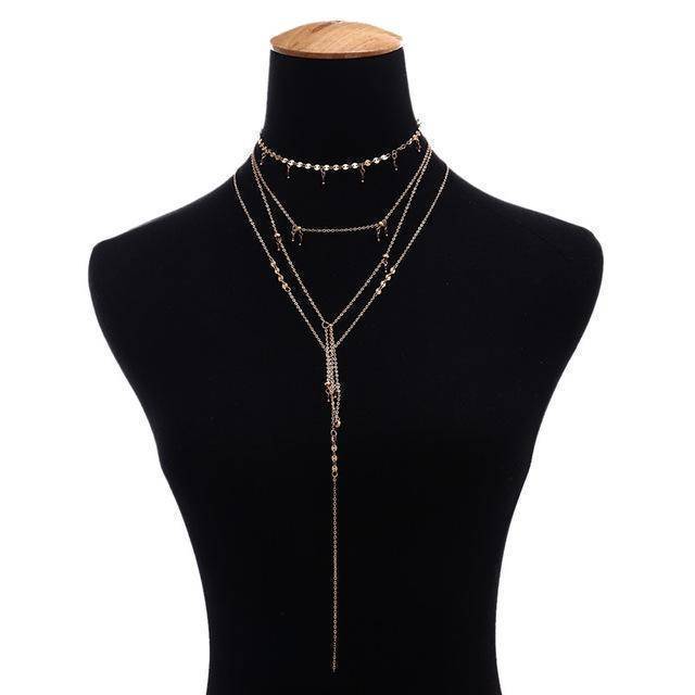 necklace Multilayer Sequin Chain Small Crystal Choker Necklace