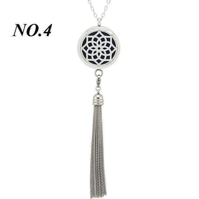 8 styles, 316L Stainless Steel Perfume lockets 30MM aromatherapy Pendant Essential Oil Diffuser Necklace with Tassel