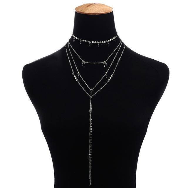 necklace Silver Multilayer Sequin Chain Small Crystal Choker Necklace